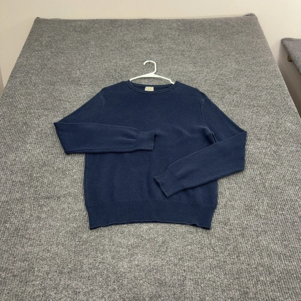 J Crew Sweater Mens L Blue Cotton Silk Knit Pullover Classic Preppy